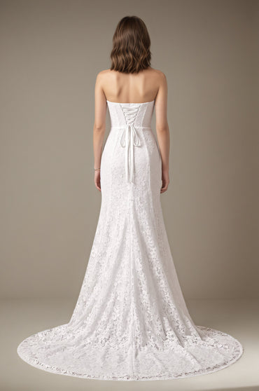 Strapless Mermaid Lace Wedding Dress Lace-Up with Corset Customized