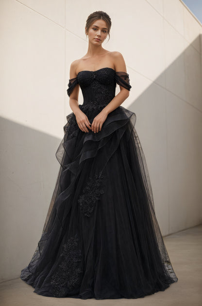 Green Tulle Lace Long Prom Dresses Customized