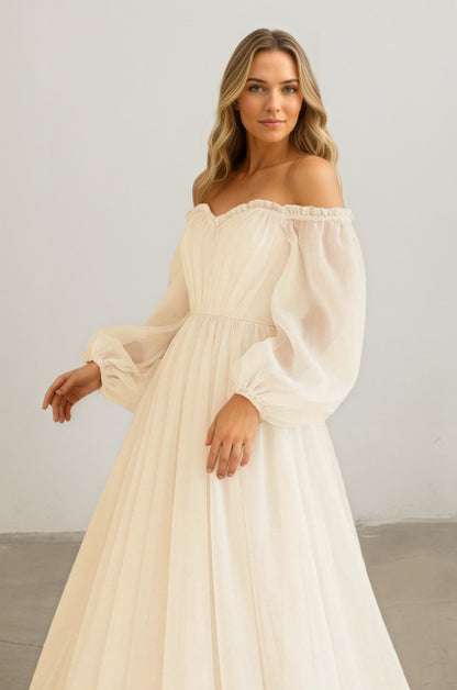 Ivory Bohemian Sweetheart Long-Sleeve Wedding Dress Customized