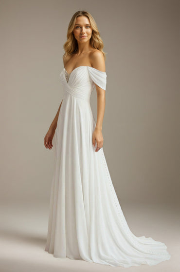 Abito da Sposa in Satin Tuta da Sposa Bohemien Scollatura a Cuore Spalle Scoperte Personalizzato