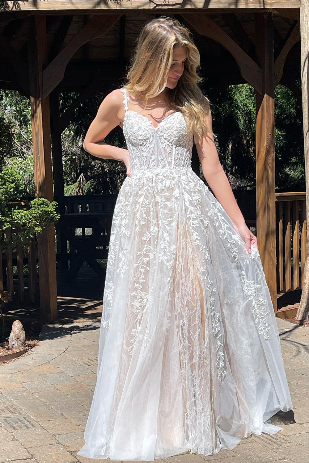 Roycebridal Mariana |A-line Sweetheart Lace Tulle Prom Dress with Slit