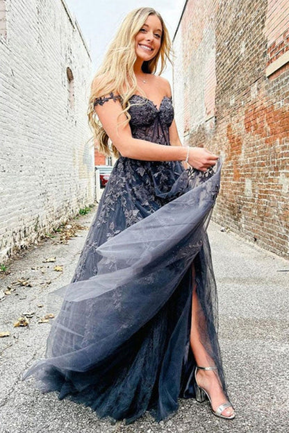 Roycebridal Mariana |A-line Sweetheart Lace Tulle Prom Dress with Slit