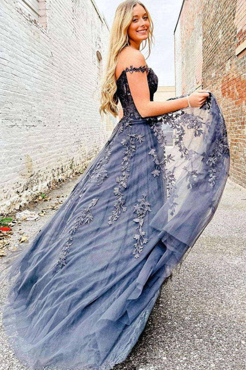 Roycebridal Mariana |A-line Sweetheart Lace Tulle Prom Dress with Slit
