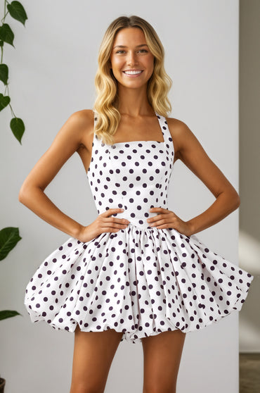 Pink Polka Dots Halter Neck Lace-up Satin Bubble Hem Lace-up A-Line Homecoming Dress Customized Customized
