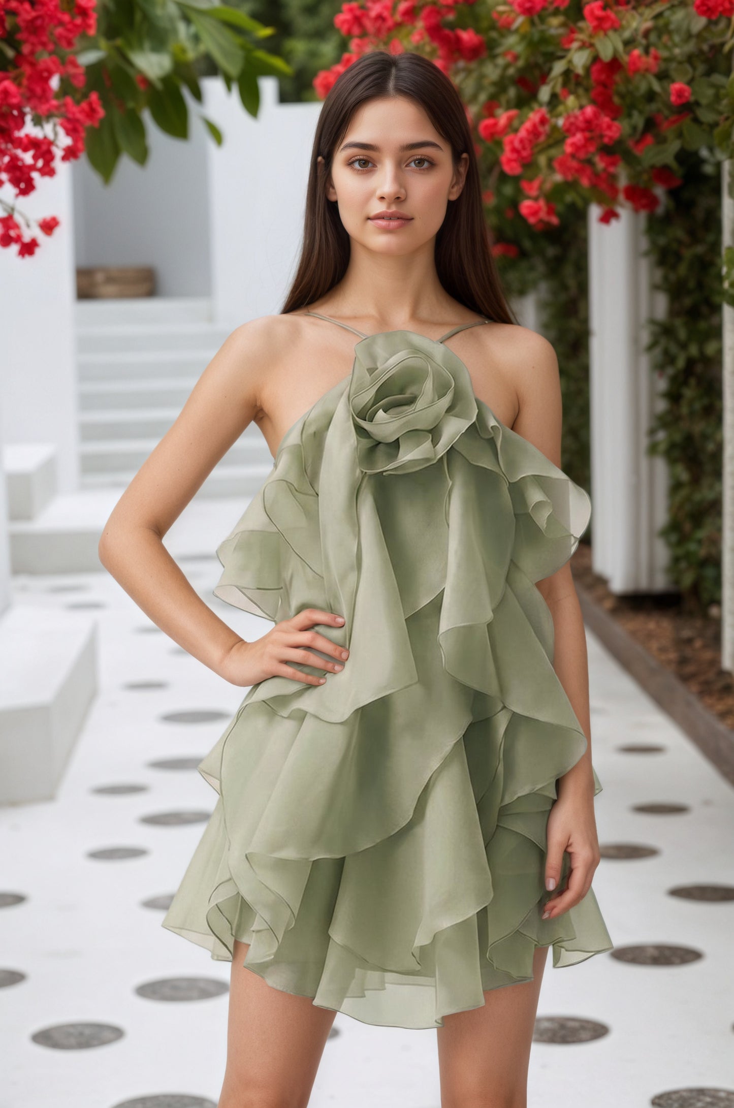 Coral Pink Ruffled Chiffon Halter Asymmetrical A-Line Homecoming Dress Customized