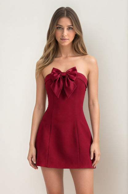 Sky Blue Bowknot Strapless Sheath Satin Homecoming Dress Customized