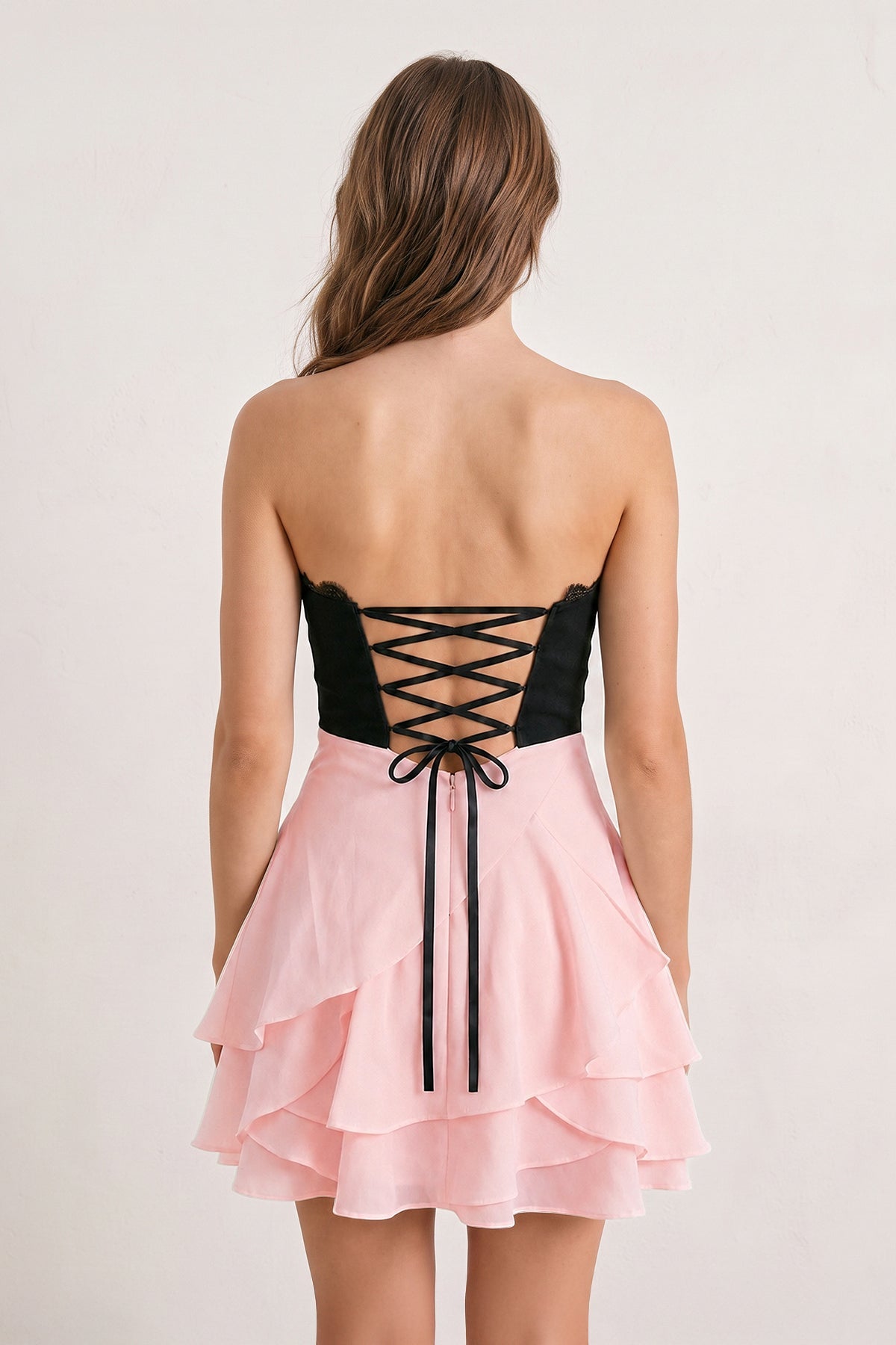 White Black Sweetheart A-Line Ruffled Chiffon Homecoming Dress with Bow Customized