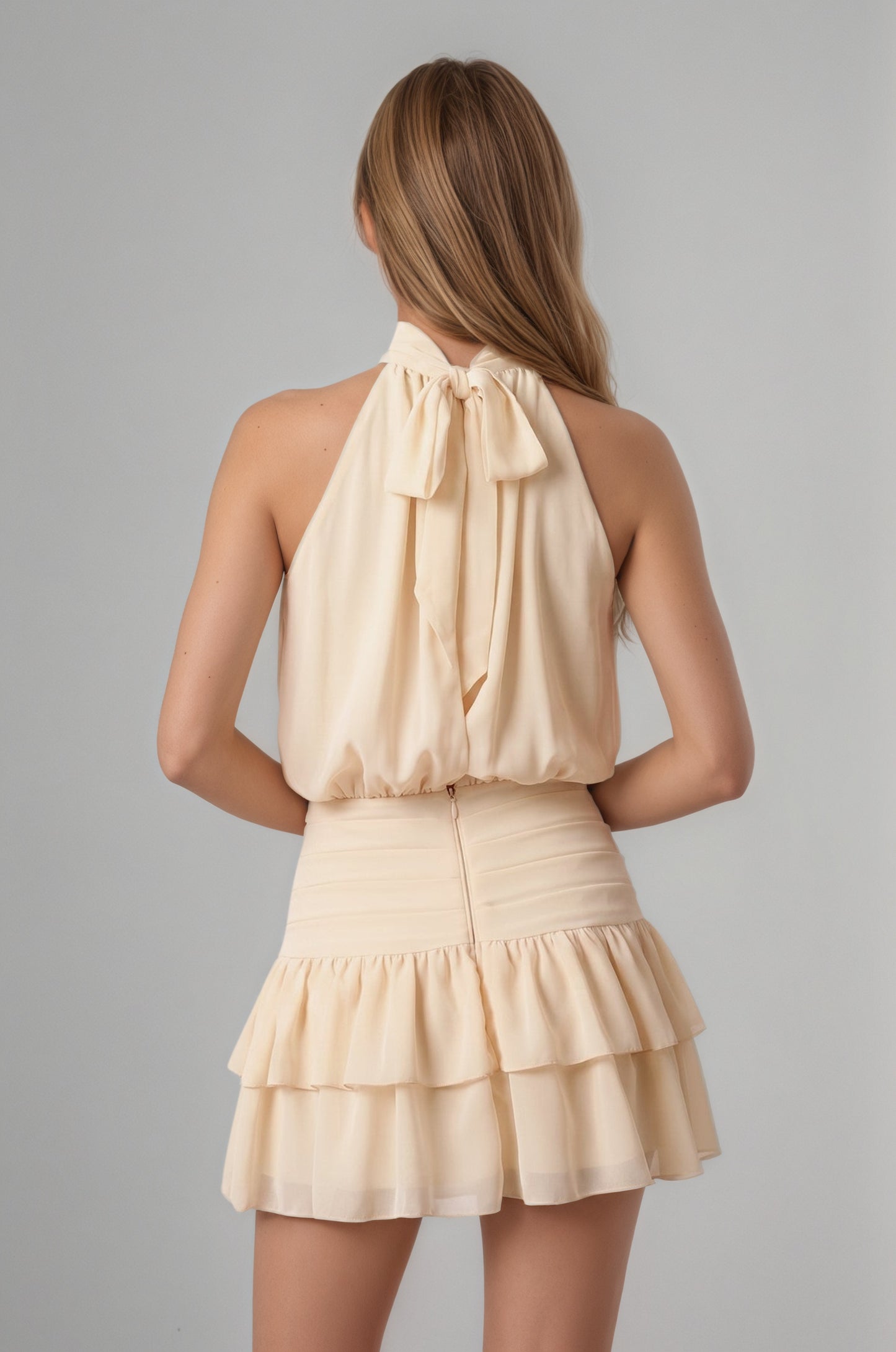 Candy Pink Halter Chiffon Tiered Ruffled A-Line Mini Homecoming Dress Customized