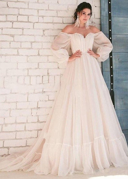 Ivory Bohemian Sweetheart Long-Sleeve Wedding Dress Customized