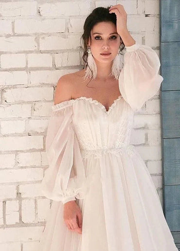 Ivory Bohemian Sweetheart Long-Sleeve Wedding Dress Customized