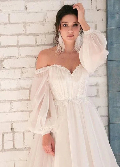 Ivory Bohemian Sweetheart Long-Sleeve Wedding Dress Customized