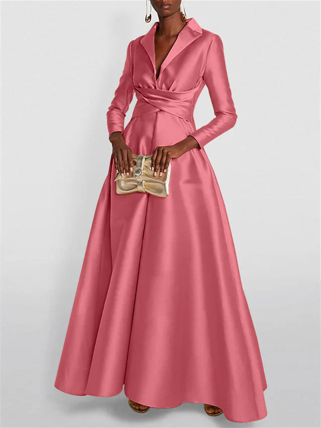 Long Sleeves V Neck Floor-length A Line Evening Dress