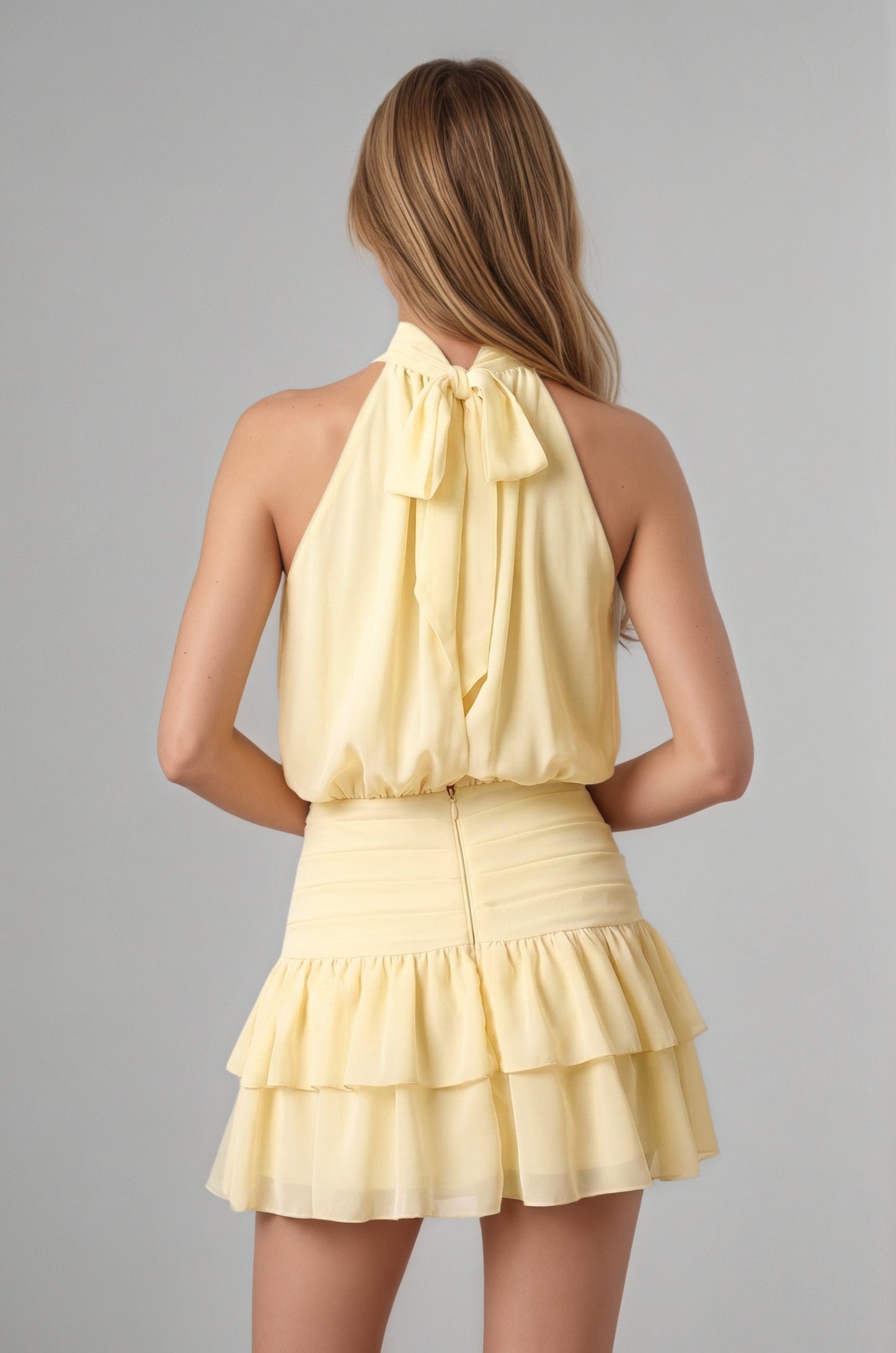 Candy Pink Halter Chiffon Tiered Ruffled A-Line Mini Homecoming Dress Customized