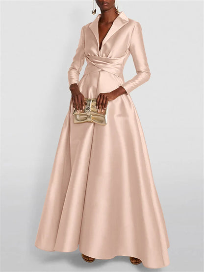 Long Sleeves V Neck Floor-length A Line Evening Dress