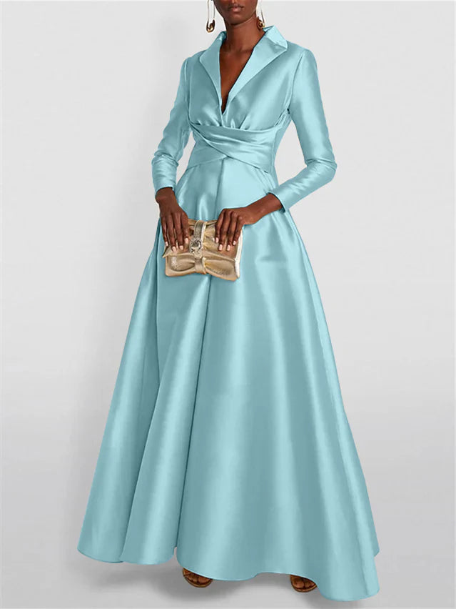 Long Sleeves V Neck Floor-length A Line Evening Dress