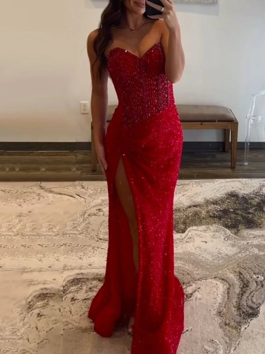 Sweetheart Sequins Beading Mermaid Prom Dress