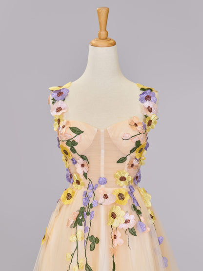 Quinta |A line Tulle Homecoming Dress with 3D Flowers