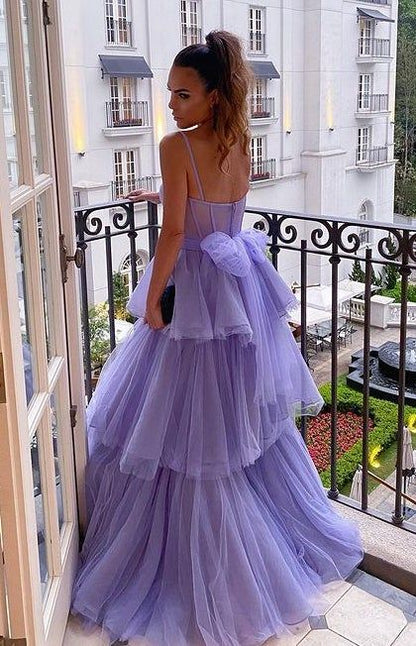 Roycebridal Kaylee |A-line Tiered Ruffled Long Tulle Prom Dress