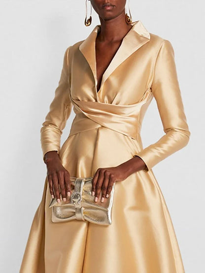 Long Sleeves V Neck Floor-length A Line Evening Dress