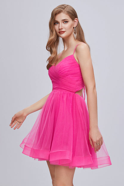 Spaghetti Strap V Neck Tulle Homecoming Dresses