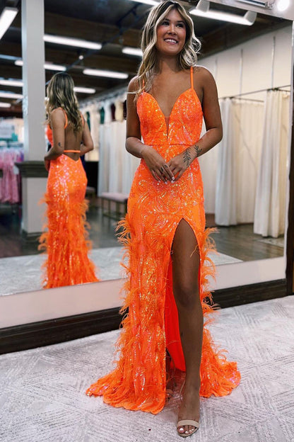 Roycebridal Sonia | Jade Sequin Lace V Neck Mermaid Prom Dresses with Slit