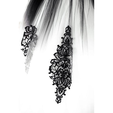 Elegant V Neck Long Lace Sleeve Tulle A Line Gothic Black Wedding Dress