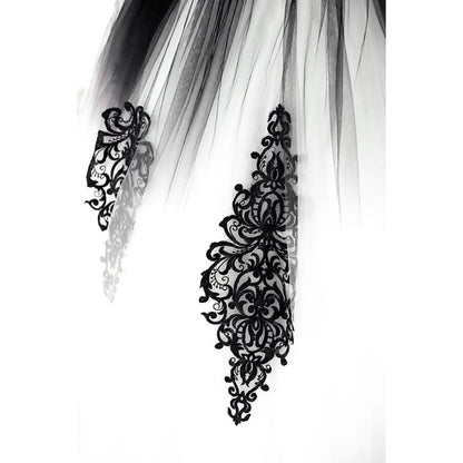 Elegant V Neck Long Lace Sleeve Tulle A Line Gothic Black Wedding Dress