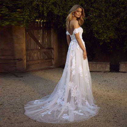 Boho Sexy Off the Shoulder Lace A-Line Wedding Dress Customized