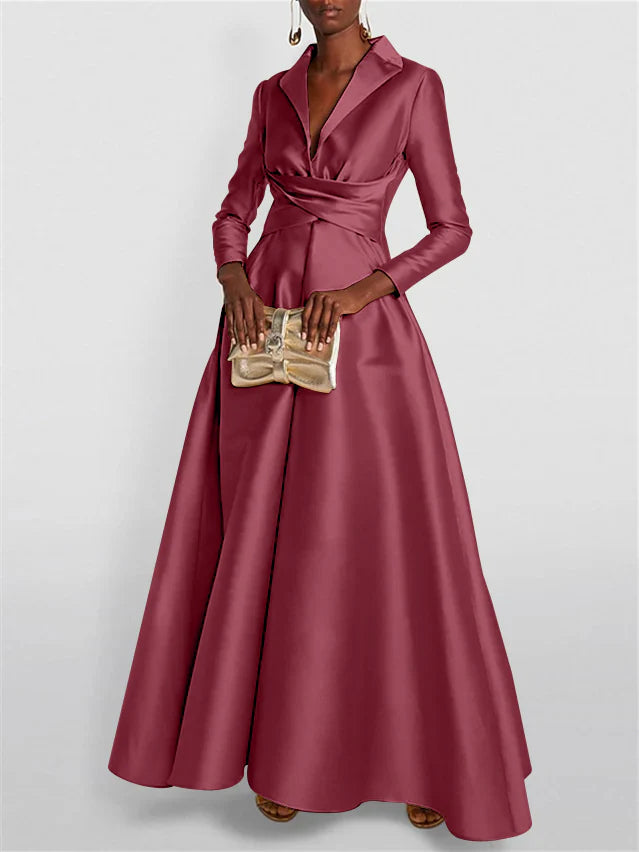 Long Sleeves V Neck Floor-length A Line Evening Dress