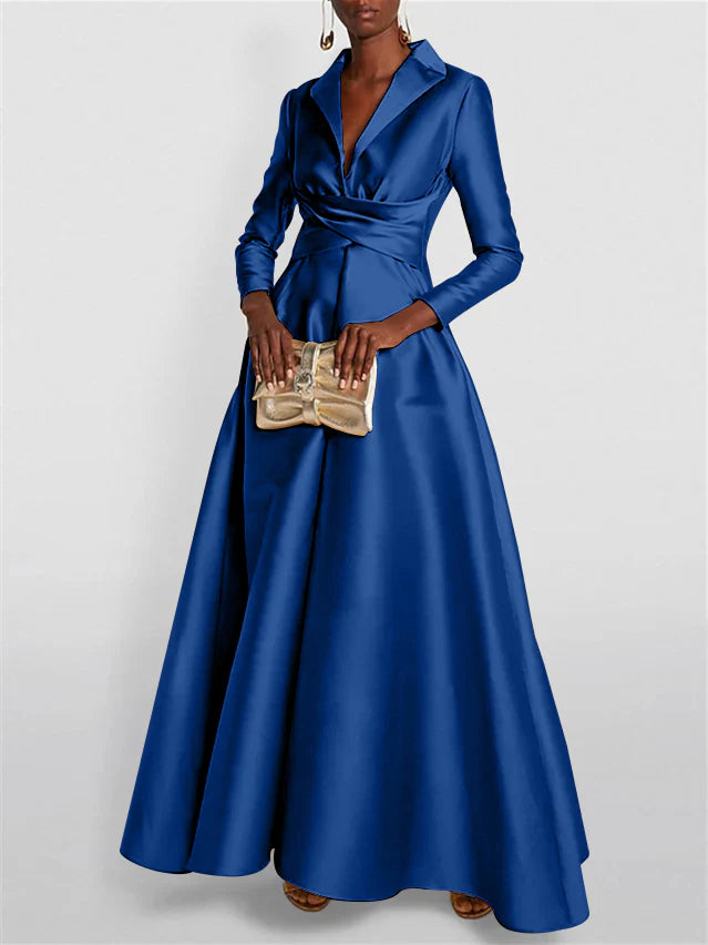 Long Sleeves V Neck Floor-length A Line Evening Dress