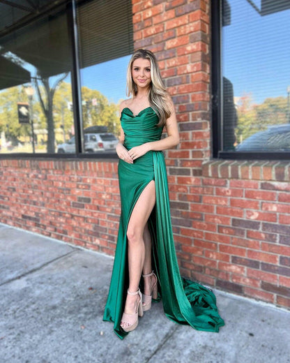 Roycebridal Vida |Mermaid Strapless Satin Prom Dress with Slit