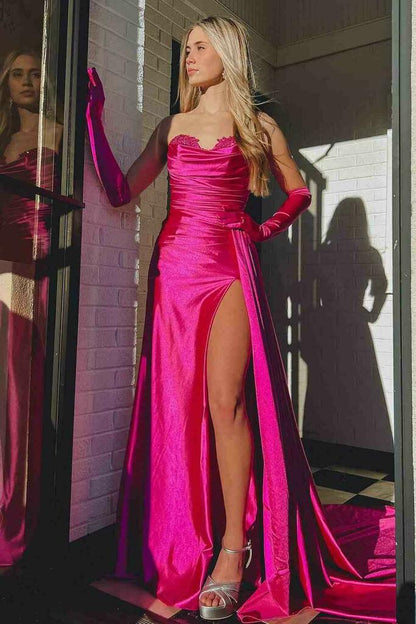 Roycebridal Vida |Mermaid Strapless Satin Prom Dress with Slit