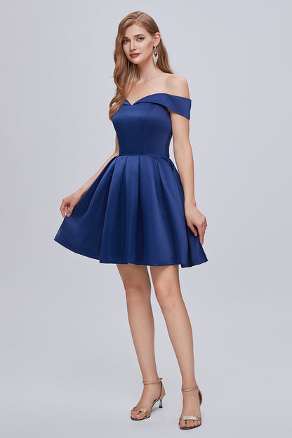 Cute Off The Shoulder Lace Up Satin Homecoming Dresses