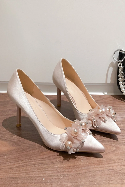 Blush Beaded Stiletto Pointy Heels