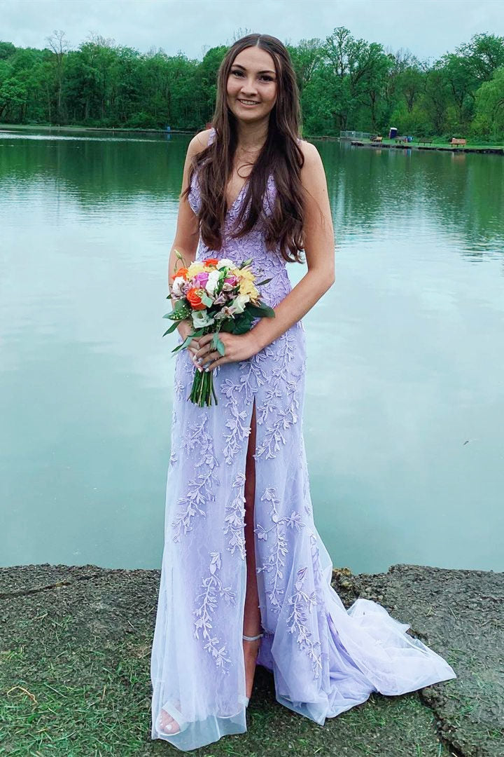 Roycebridal Kalista | Elegant V-Neck Light Yellow long Prom Dress with Lace Appliques