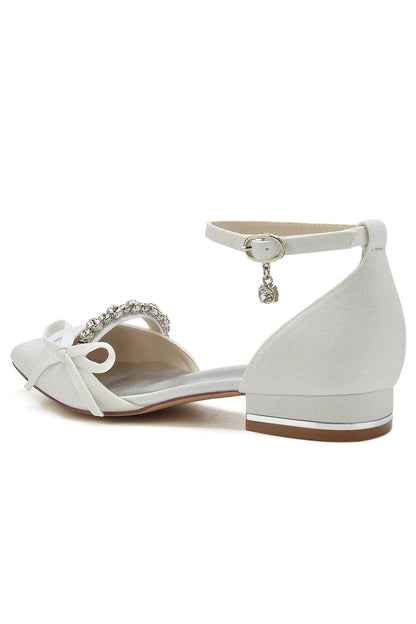 Crystal Strap Bow Tie Low Heels