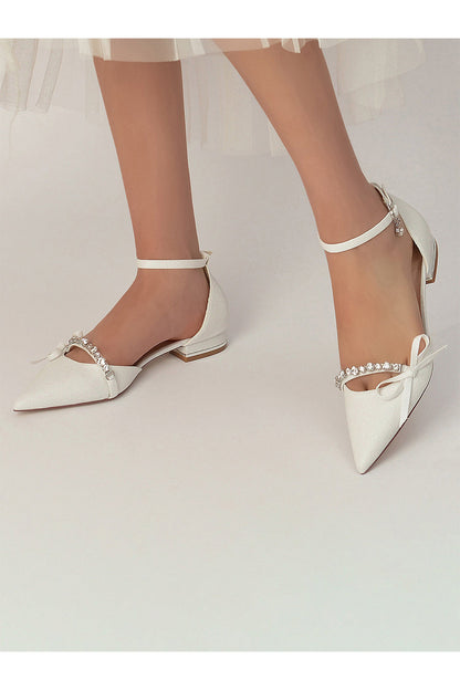 Crystal Strap Bow Tie Low Heels