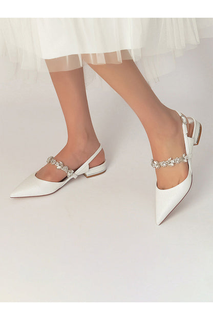 Crystal Strap Pointed Toe Low Heels
