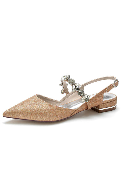 Crystal Strap Pointed Toe Low Heels