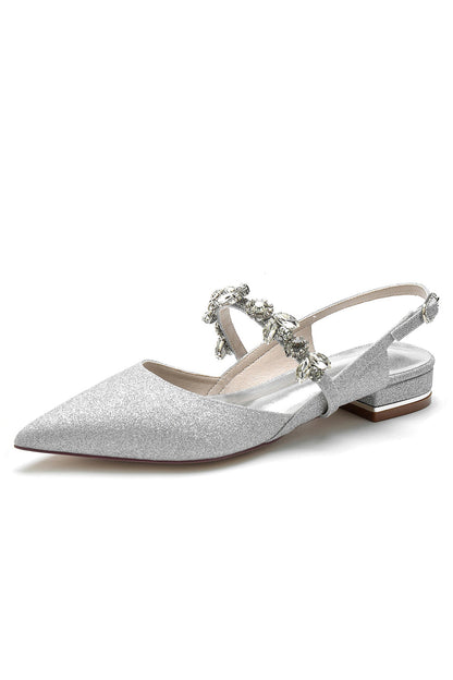 Crystal Strap Pointed Toe Low Heels