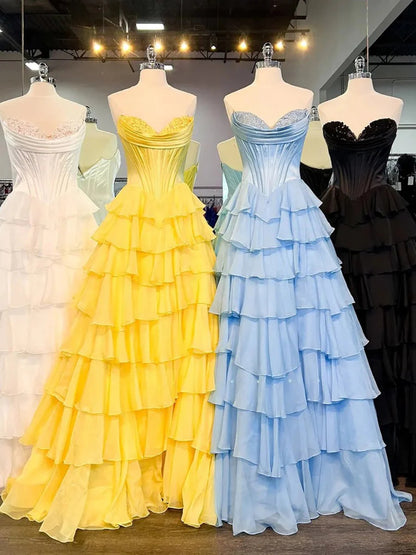 Split Strapless Ruffle Long A Line Prom Dress