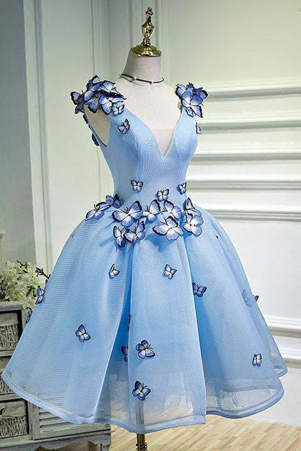 Elegante Schmetterlingsapplikationen V-Ausschnitt Ärmellos Kurze Homecoming Kleider 