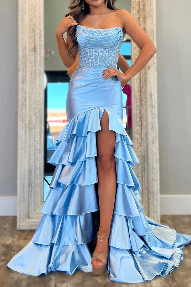 恋人スパンコールビーズマーメイドプロムドレス