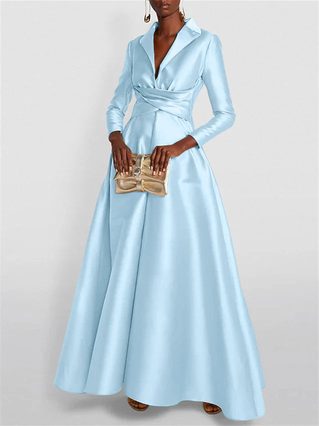 Long Sleeves V Neck Floor-length A Line Evening Dress