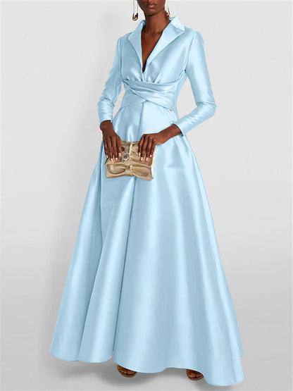 Long Sleeves V Neck Floor-length A Line Evening Dress