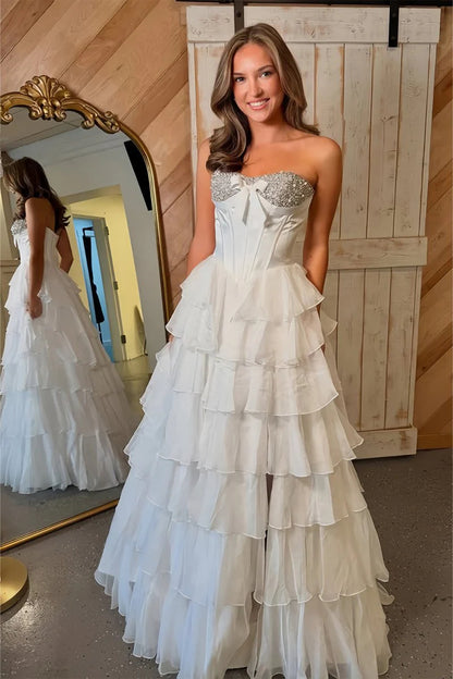 Pink Sweetheart Chiffon Ruffled Beading Long Formal A Line Prom Dress