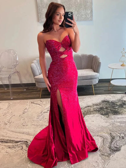 Glitter Yellow Sweetheart Beading Cut-out Long Mermaid Prom Dress