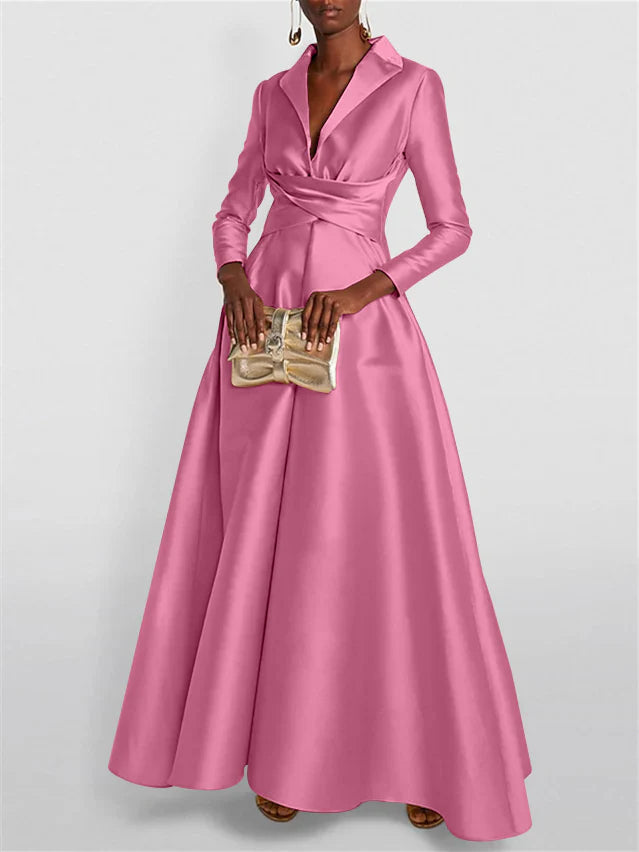 Long Sleeves V Neck Floor-length A Line Evening Dress