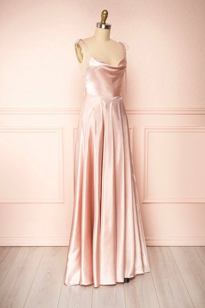 Roycebridal Vienna | Simple Satin Long A-Line Prom Dress Spaghetti Straps Evening Dress