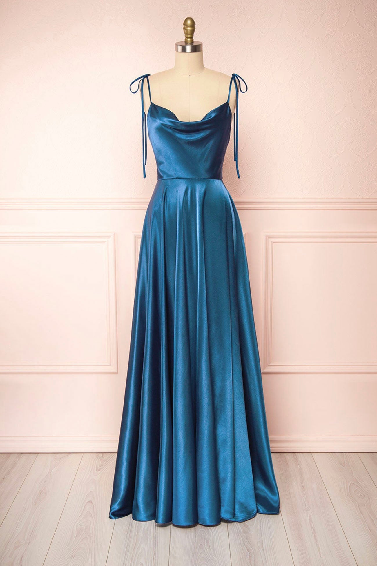 Roycebridal Vienna | Simple Satin Long A-Line Prom Dress Spaghetti Straps Evening Dress